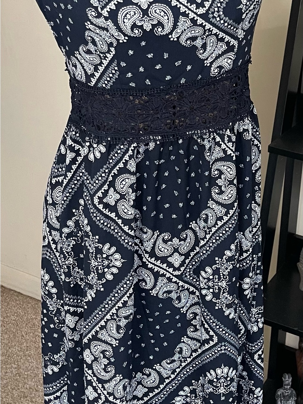 Source Unknown Navy and White Paisley Maxi Dress